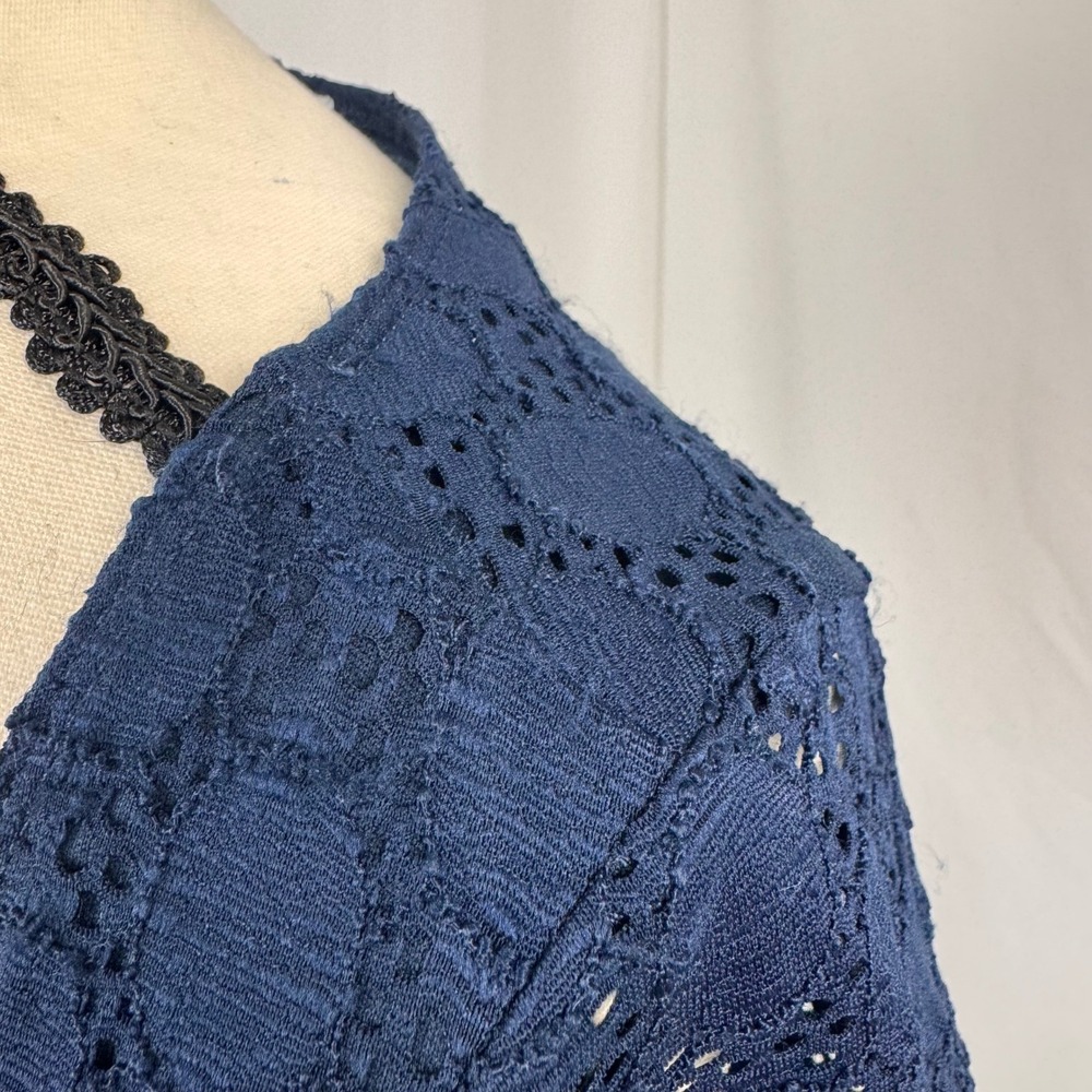 Isaac Mizrahi Lace Sheath Dress Womens Medium Navy Blue Short Sleeve - Picture 10 of 11